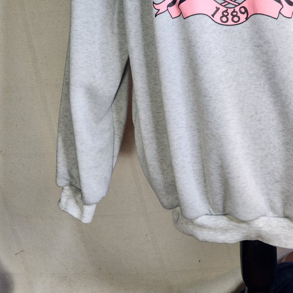 Shein Grey Crewneck with Pink Detroit Graphic Long Sleeve Poly Sweatshirt Sz S - Picture 8 of 16